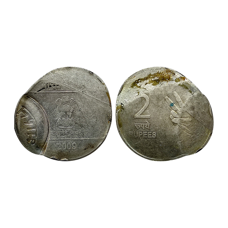 Stainless Steel, 2 Rupee, Error, Double-struck, 2009, Mumbai Mint, Nritya Mudra Series (Ra