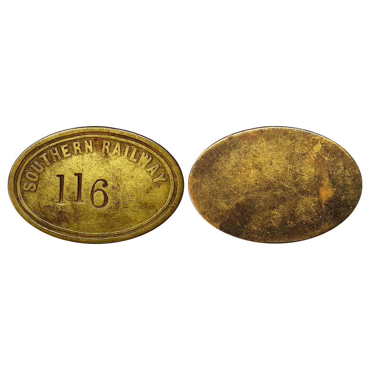 Indian Railway, Brass Metal Pass, Southern Railway Obv: Legend, and No. 116 Rev: Blank. Ve