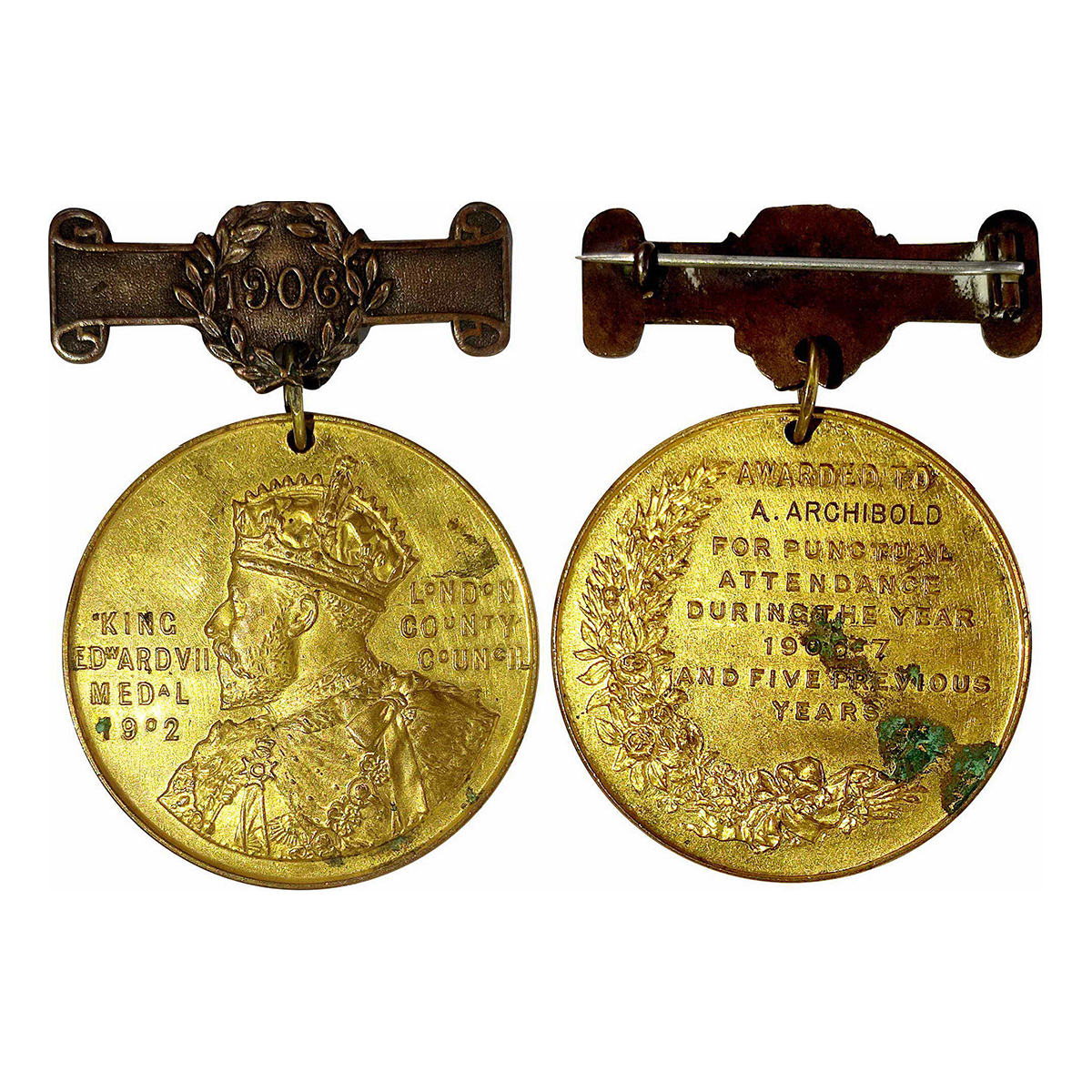 Silver, London County Council Medal, Edward VII, Gold-gilt, 27.33 g, Portrait of Edward VI