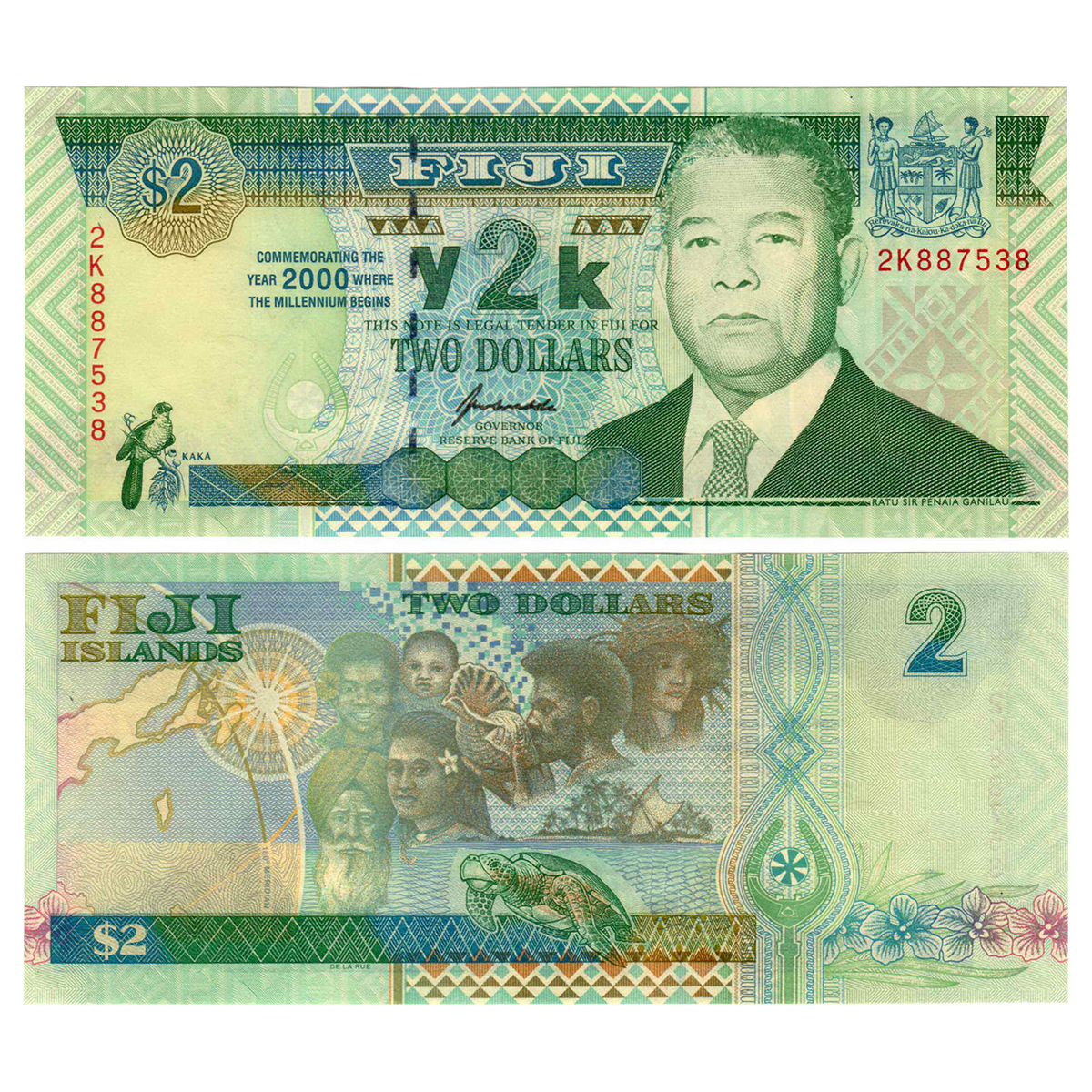 Paper, Indian Theme on Fiji, 2 Dollars. 2000, A scene of Indians settled in Fiji including