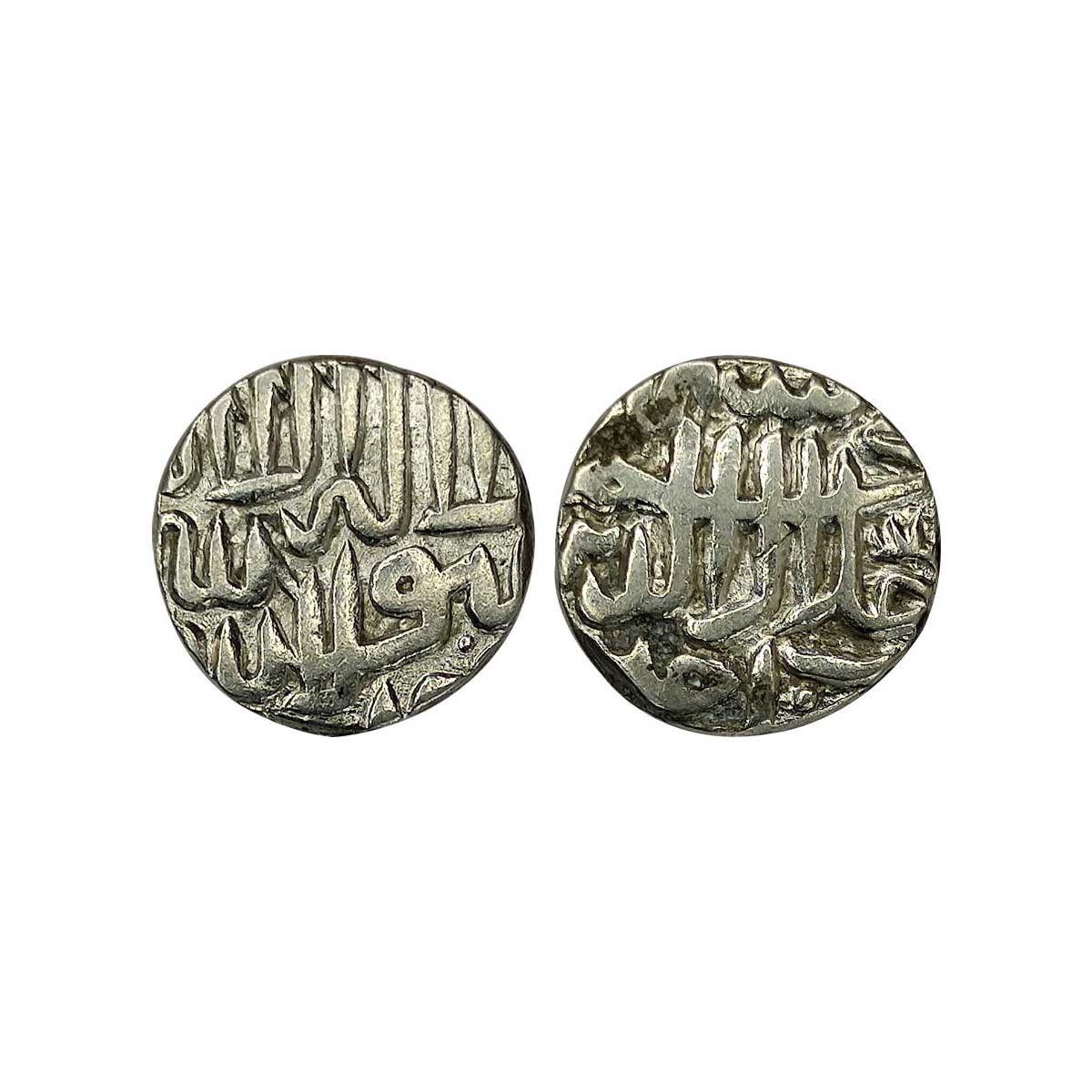 Mughals, Akbar, Silver, 6.97 g, Tanka, Ujjain Mint, Kalima type, AH 97x, Mint name at bott