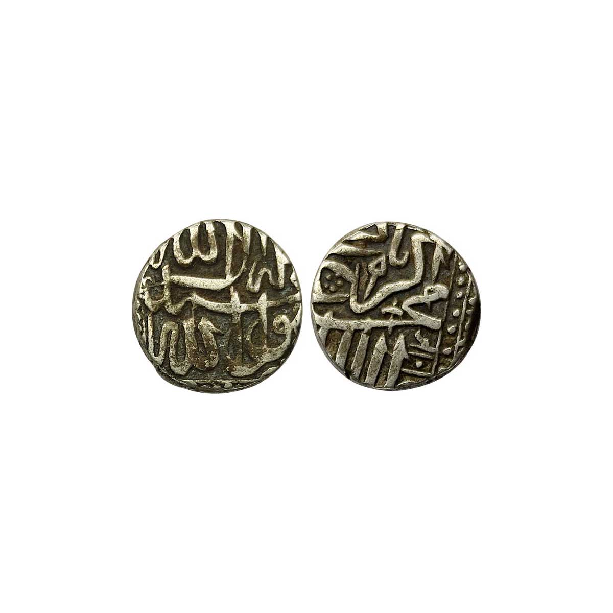 Mughals, Akbar, Silver, 5.65 g, Mahmudi, Mulher Mint, Kalima type, with complete AH year 1