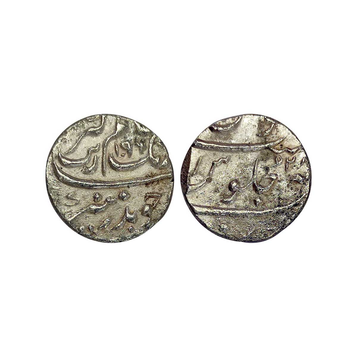 Mughals, Aurangzeb, Silver, ½ Rupee, Surat Mint, Badr Munir type, AH 1096, RY 28. Mint nam