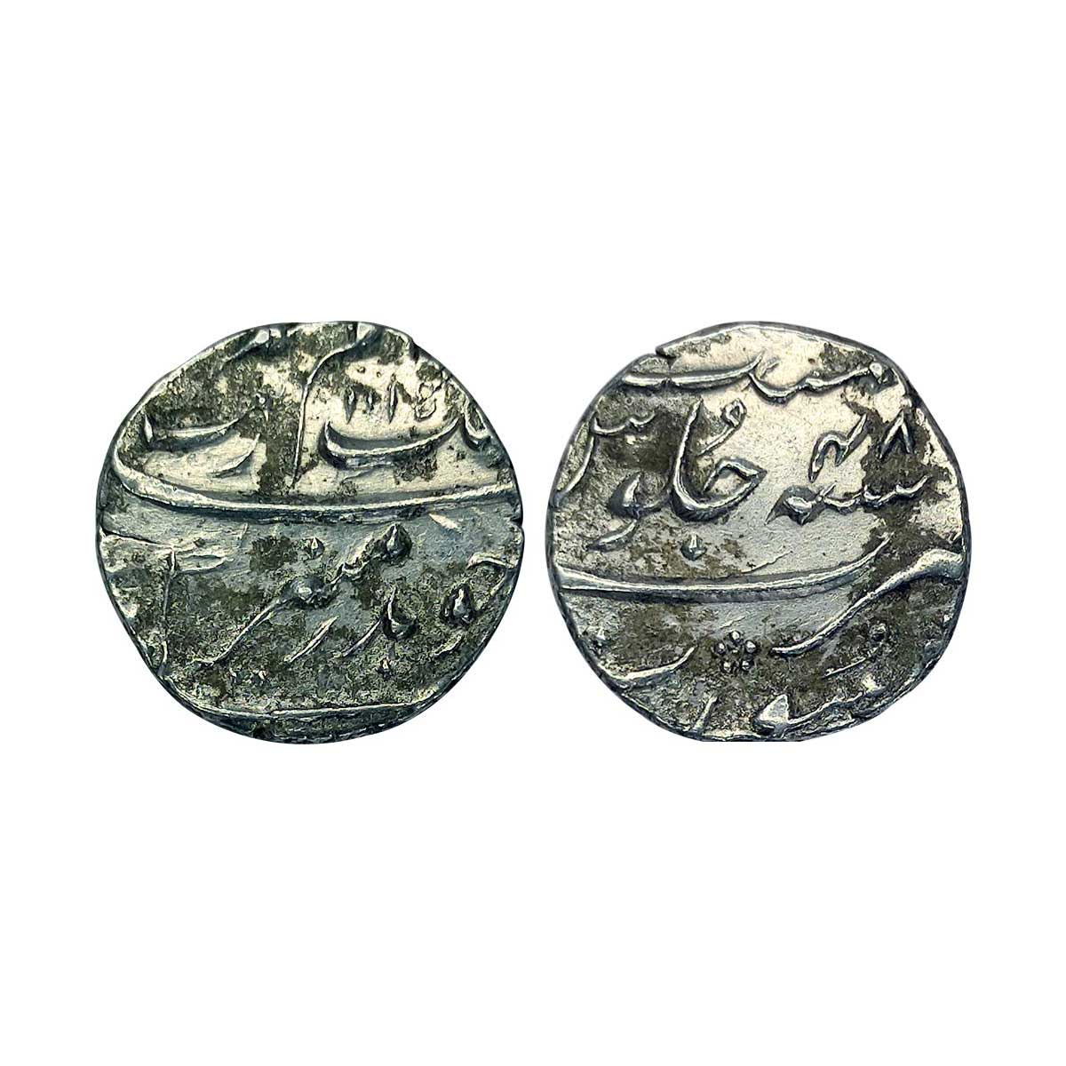 Mughals, Aurangzeb, Silver, ½ Rupee, Surat Mint, Badr Munir type, AH 1115, RY 48. Broad fl