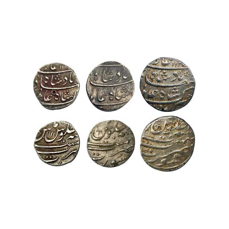 Mughals, Shah Alam I, Silver (3), Rupee (1), ½ Rupee (2), Surat Mint, AH 1126. Mint name a