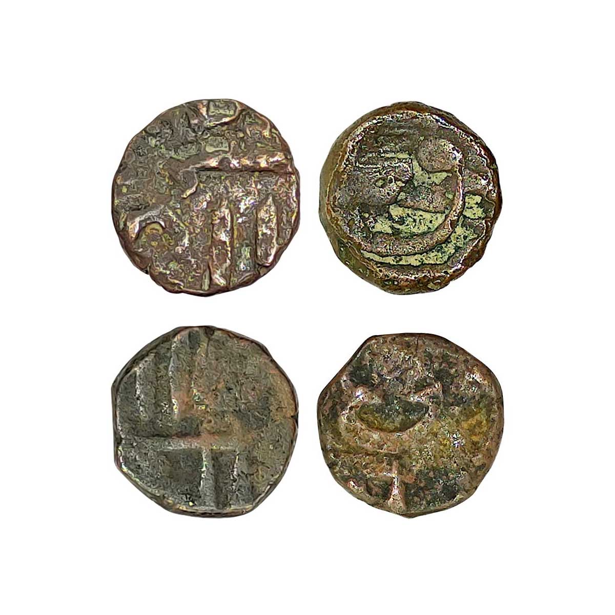 Marathas of Tanjore, ½ Shivarai, Copper, 4.71 g & 4.27 g, Nagari legend Chhatra / pati on 