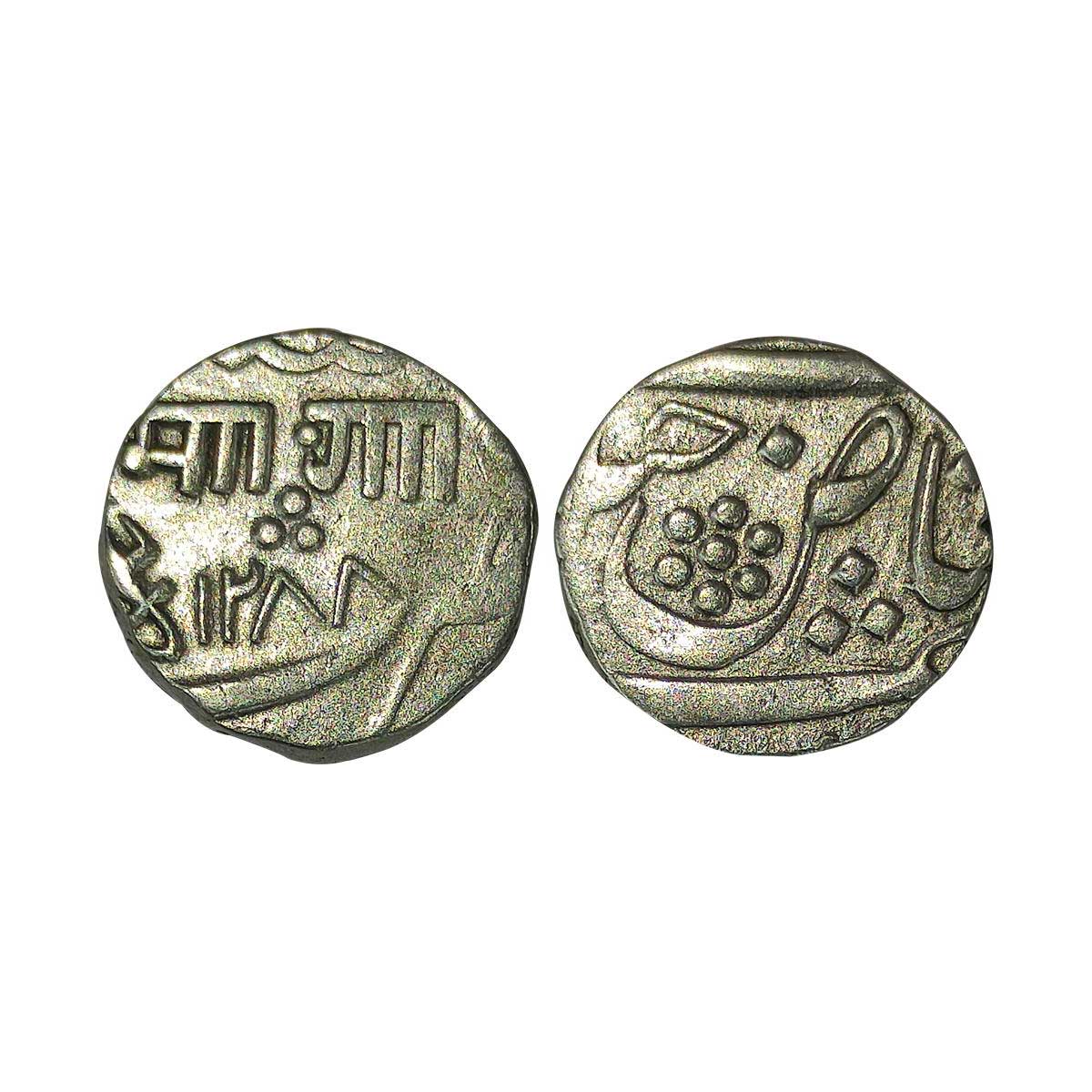 Baroda, Manaji Rao, Silver, Rupee, Baroda Mint, Sena Khas Khel type, with Nagari initials 