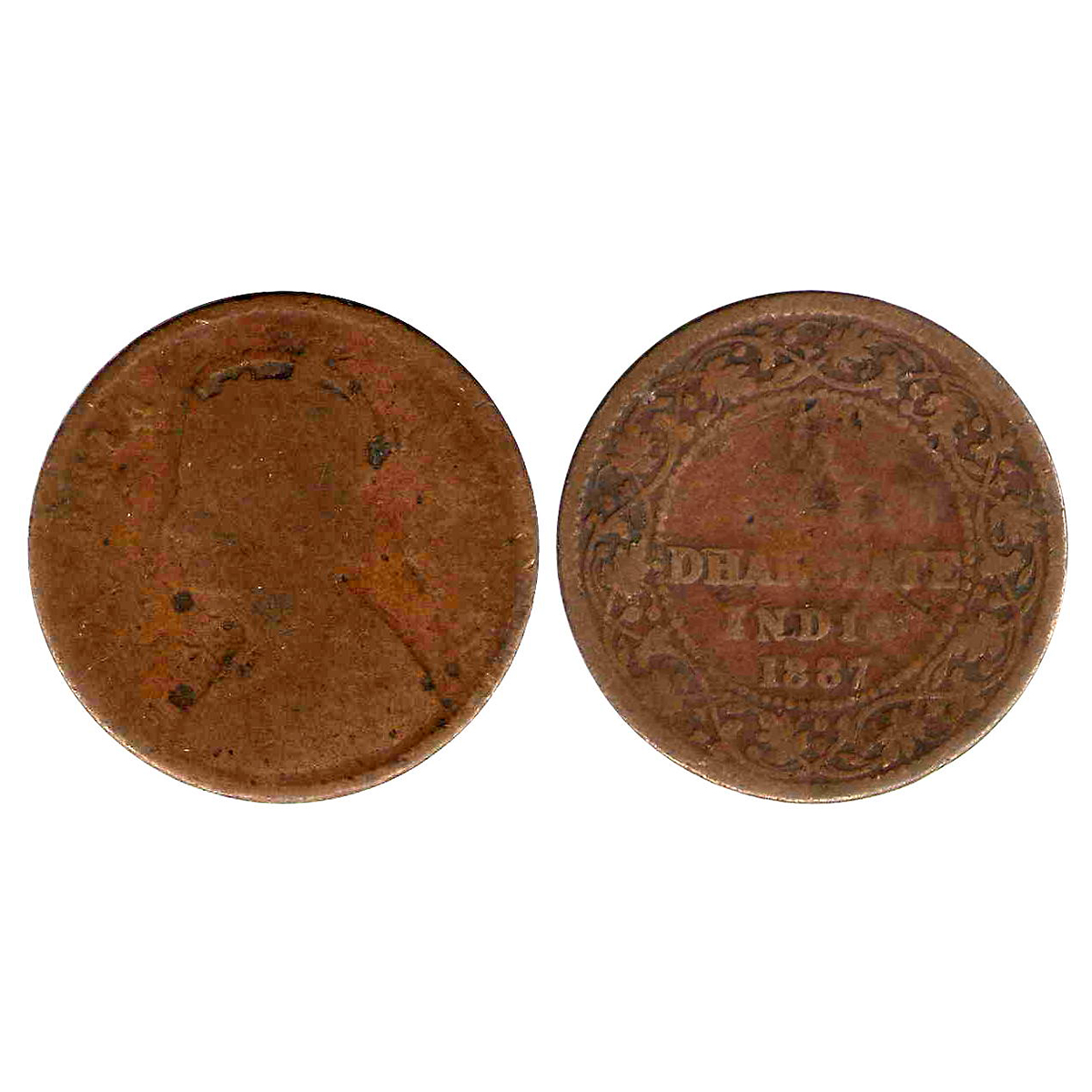 Dhar, Anand Rao III, Copper, ¼ Anna, with the name and portrait of Victoria Empress, Calcu