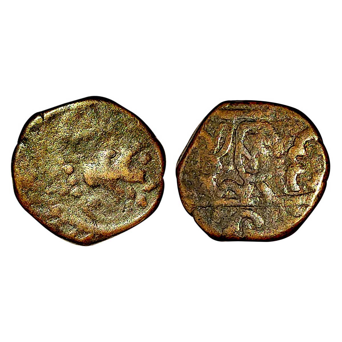 Gwalior, Rajod Mint, Copper, Paisa. Obv: Crowned Hanuman running right. Rev: Designs and P