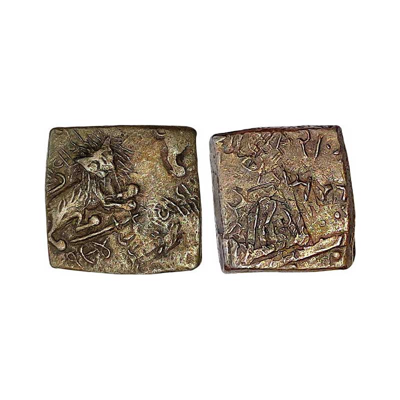 Lunawada, Wakhat Singhji (1867-1929 AD), Copper, 8.00 g, Square Paisa, Lion type, with a l