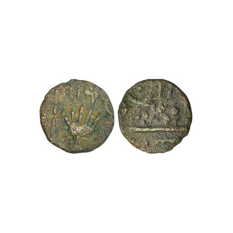 Lunawada, Copper, 3.34 g, Circular ½ Paisa, Palm type, with a palm-hand in a square and th