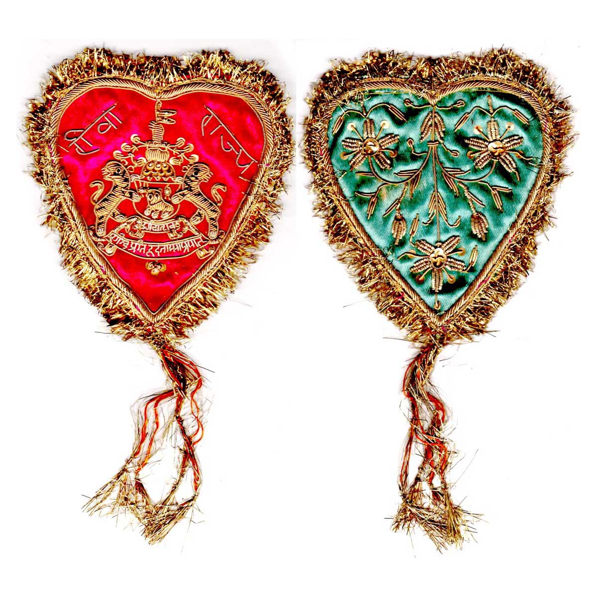 Rewa, Royal Coat of Arms on Cloth, early 20th century, Silver threads on silk, woven in th