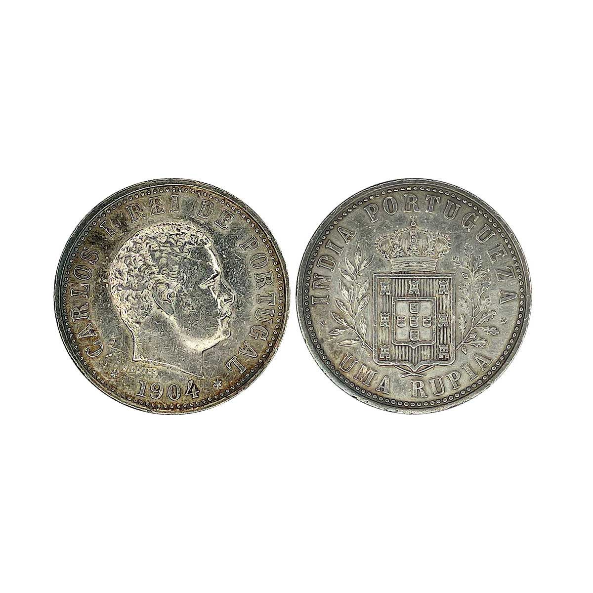 Indo-Portuguese, Carlos I, Silver, Rupia, 1904, Over date type, obv. Struck from a 1903 di