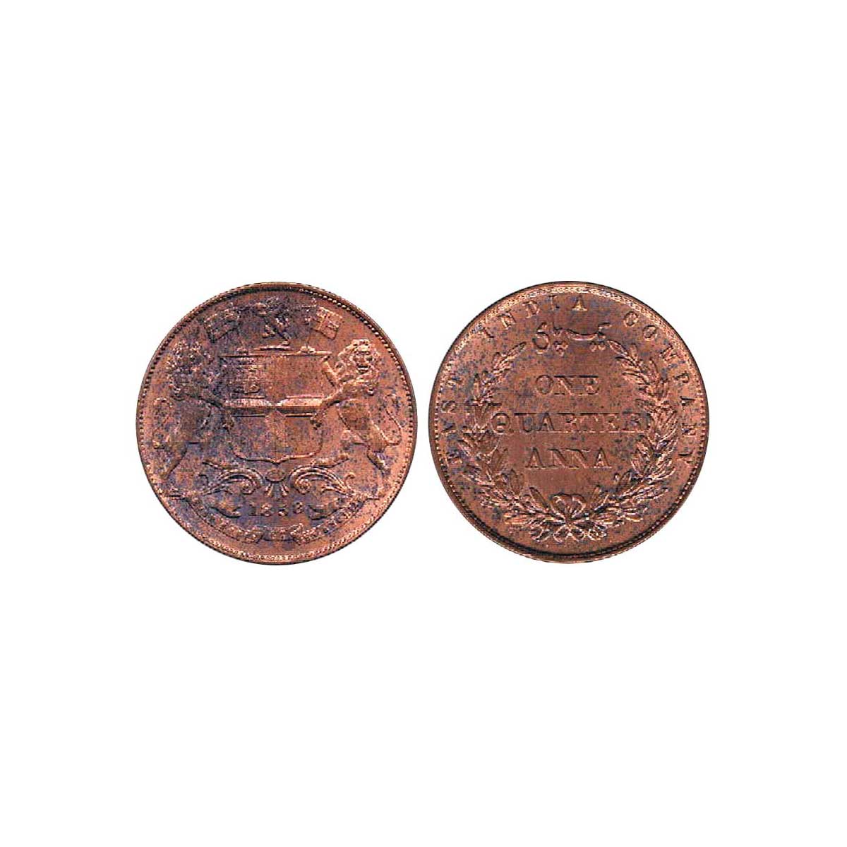 East India Company, Universal Coinage, Victoria Queen, Copper, ¼ Anna, 1858, English Mint,