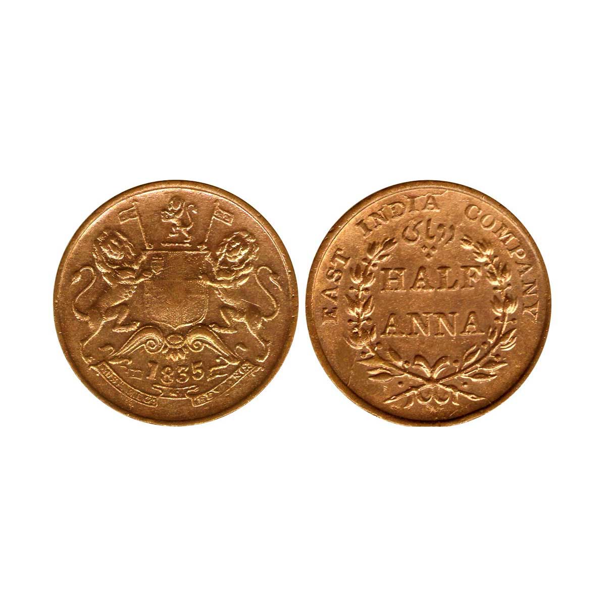 East India Company, Universal Coinage, Victoria Queen, Copper, ½ Anna, 1835, Madras Mint (