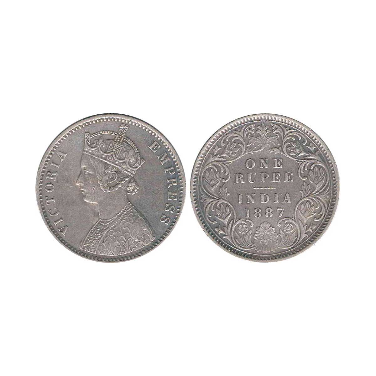 Victoria Empress, Silver, Rupee, 1887, Calcutta mint, Obv C3, Rev. I (i), “C” incused on r