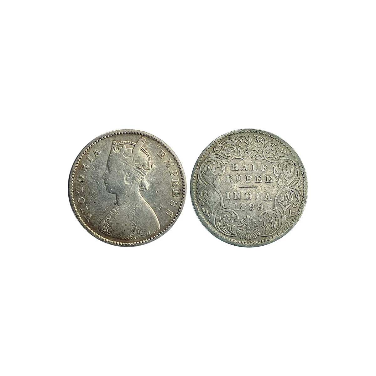 Victoria Empress, Silver, ½ Rupee, Bombay Mint, b Incused, 1899,Very Fine, Rare....