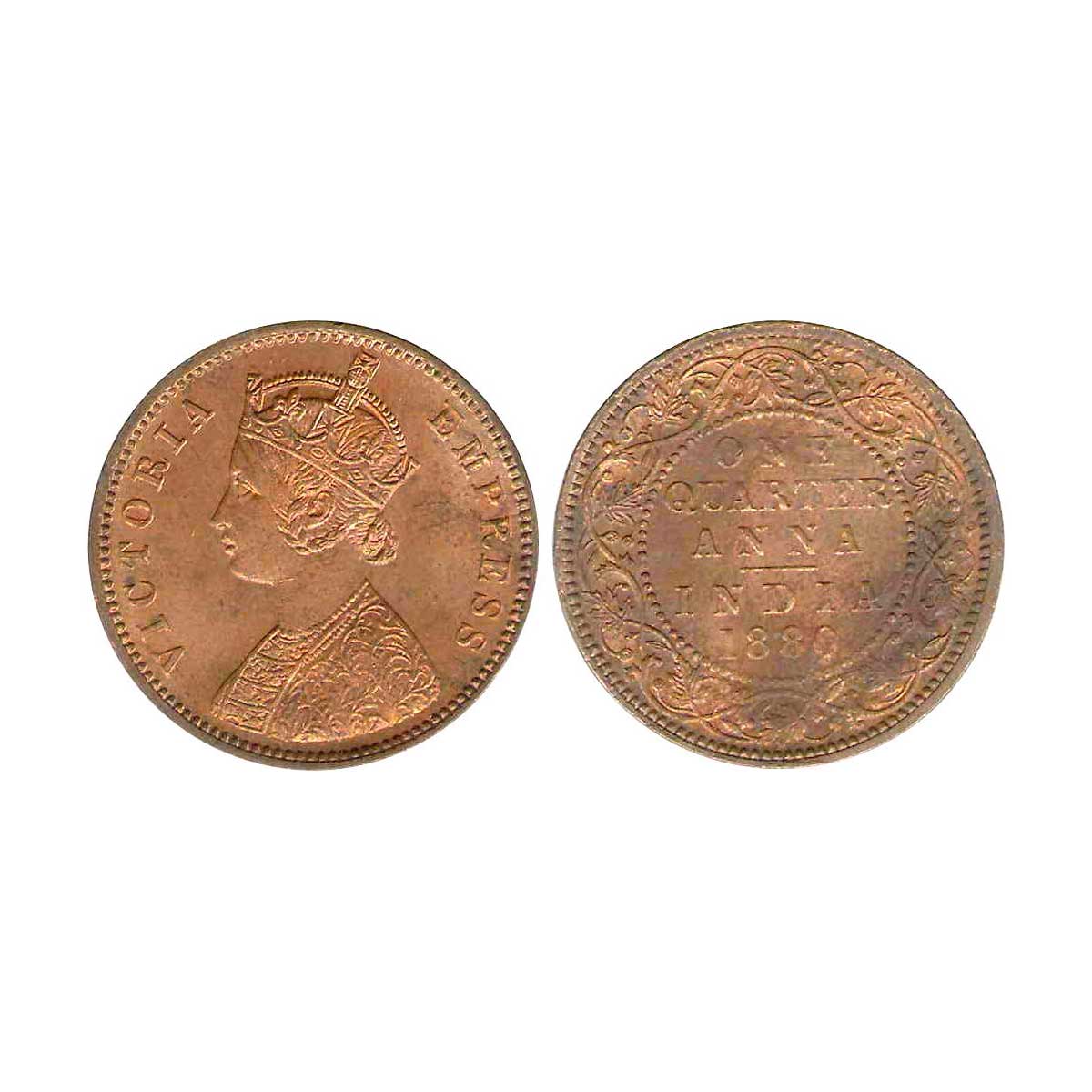 Victoria Empress, Copper, ¼ Anna, 1880, Calcutta Mint, Obv B, Rev. II, C Incused (Pridmore