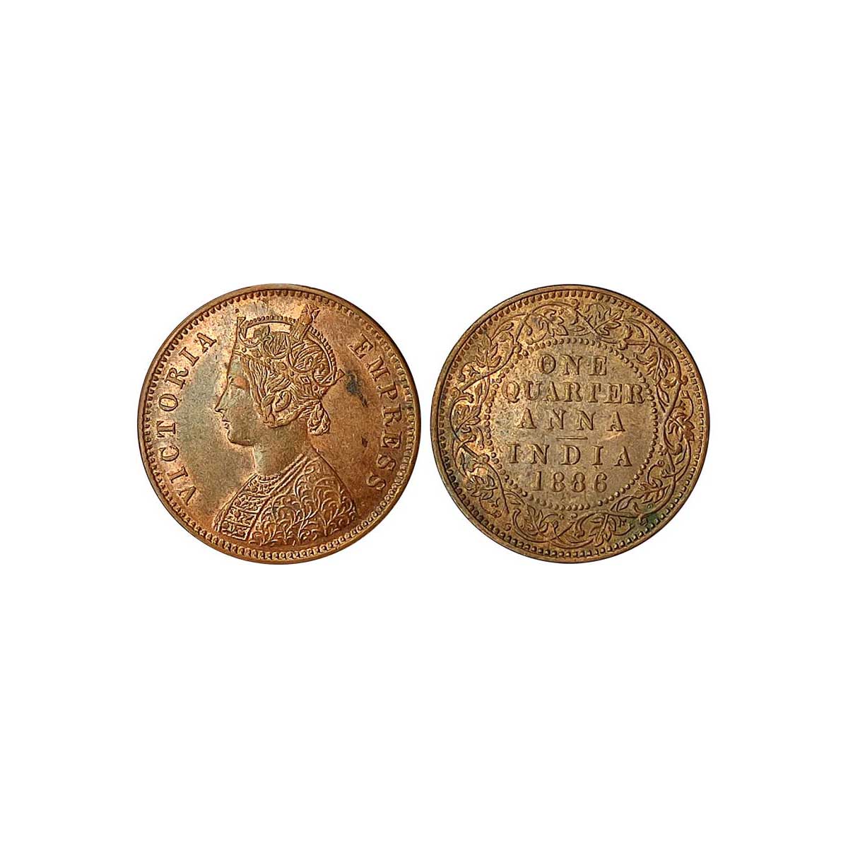 Victoria Empress, Copper, ¼ Anna, Bombay Mint, 1886, (Prid 641). Uncirculated. Rare....