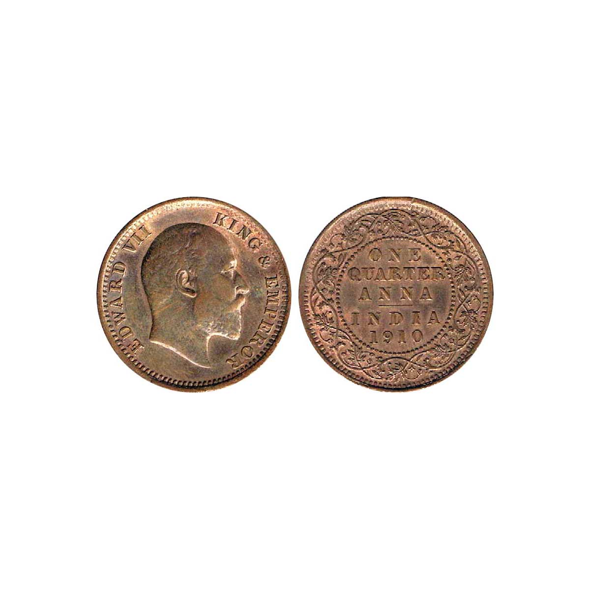 Edward VII, Copper, ¼ Anna, 1910, Calcutta Mint (Pridmore# 655). Slabbed and graded as AMS