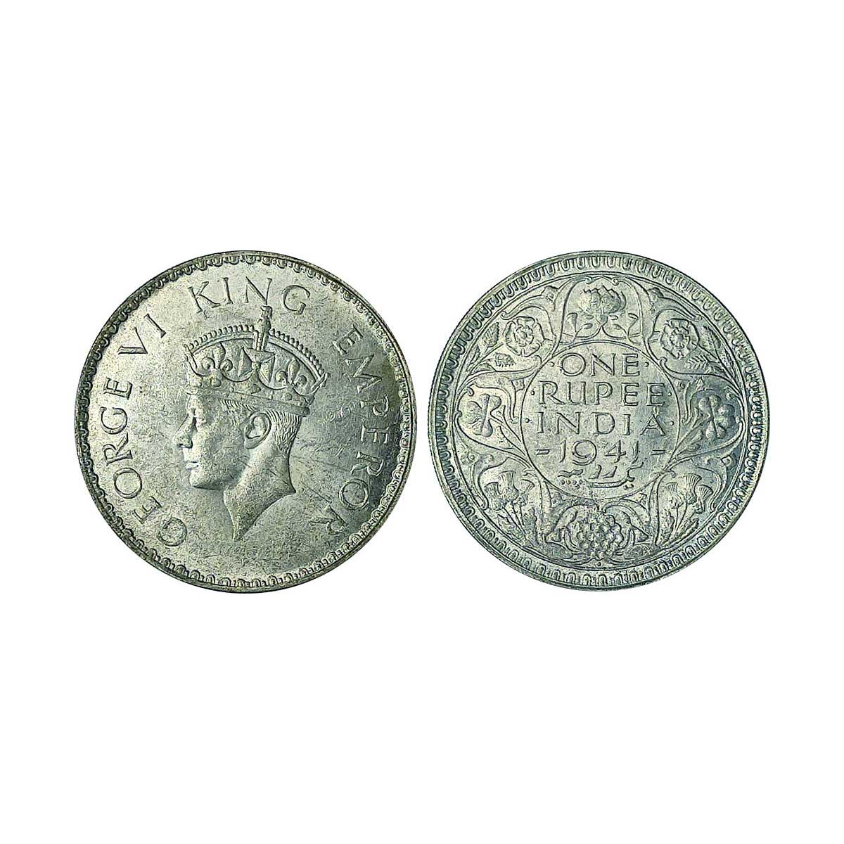 George VI, Silver, Rupee, 1941, Bombay Mint, Error without a Dot below King’s Head on obve
