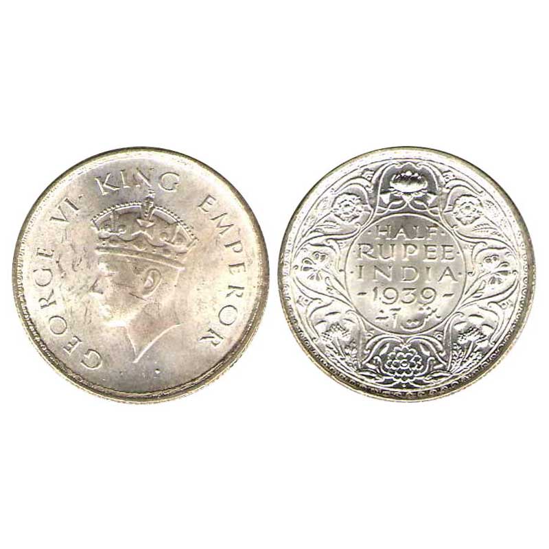 George VI, Silver, ½ Rupee, 1939, Bombay Mint, Head Type I, Dot Mint Mark (Pridmore# 352).
