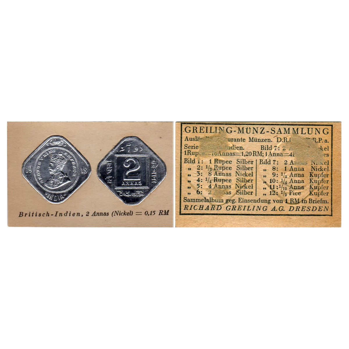 Cupro - Nickel, British India Theme Coin Card, Cigarette Cards, George V, Copper-Nickel, 2