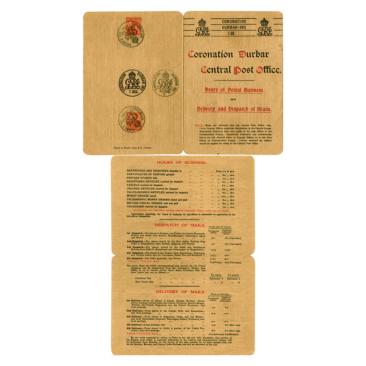 Paper, Royal Coronation Durbar Central Post Office Brochure, George V, 1911, on the occasi