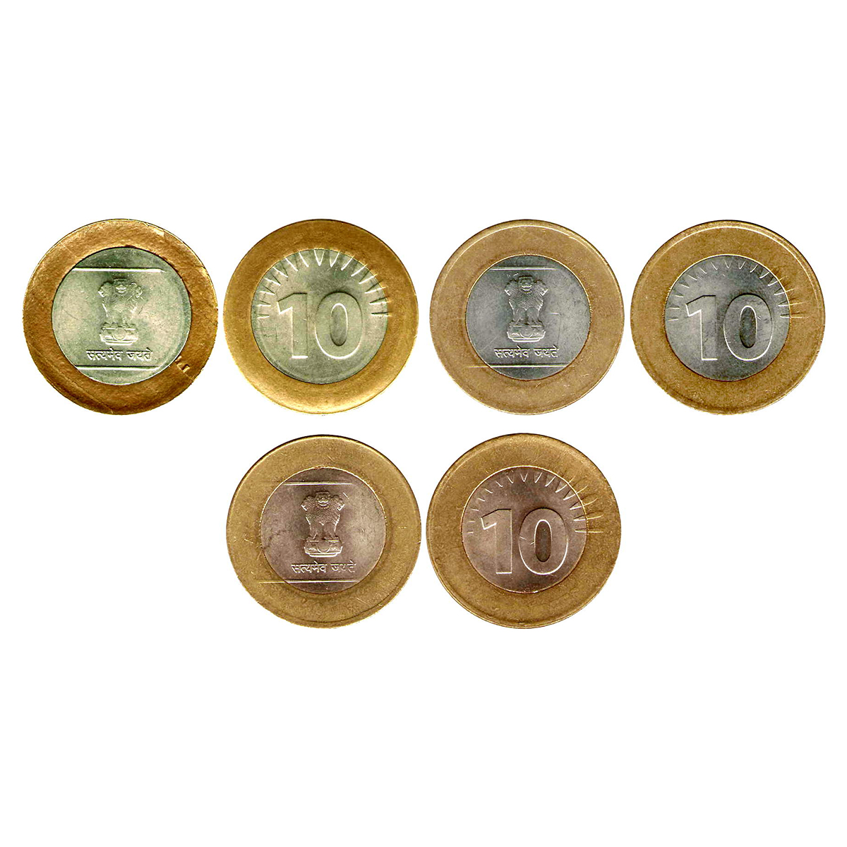 10 Rupees Error (3), Bi-metal, Information Technology series, 2010, Noida Mint, Poorly str