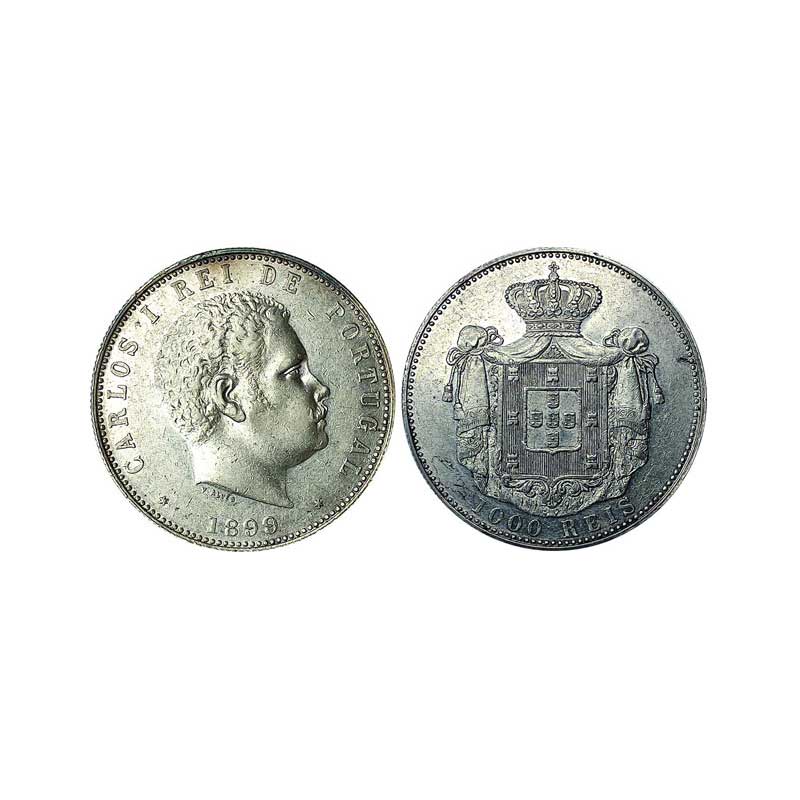Portugal, Carlos I, Silver, 25.00 g, 1000 Reis, 1899 (KM 540). Extremely Fine+, Scarce....