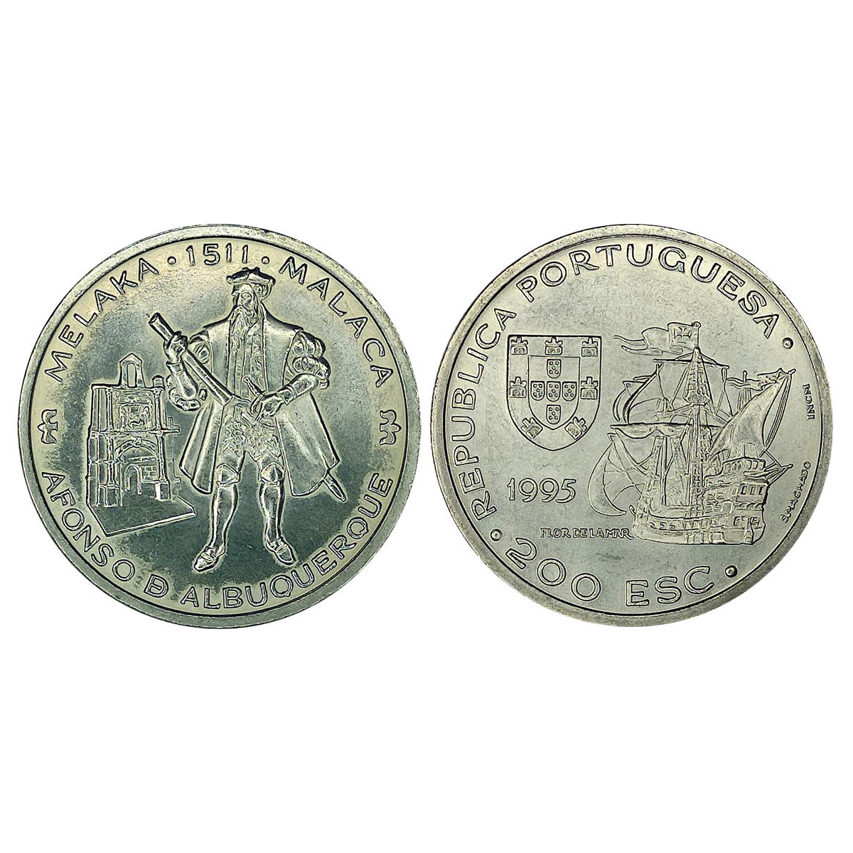 Cupro - Nickel, Portugal, Cupro-Nickel, 26.50 g, 200 Escudos, 1995, Afonso de Albuquerque,