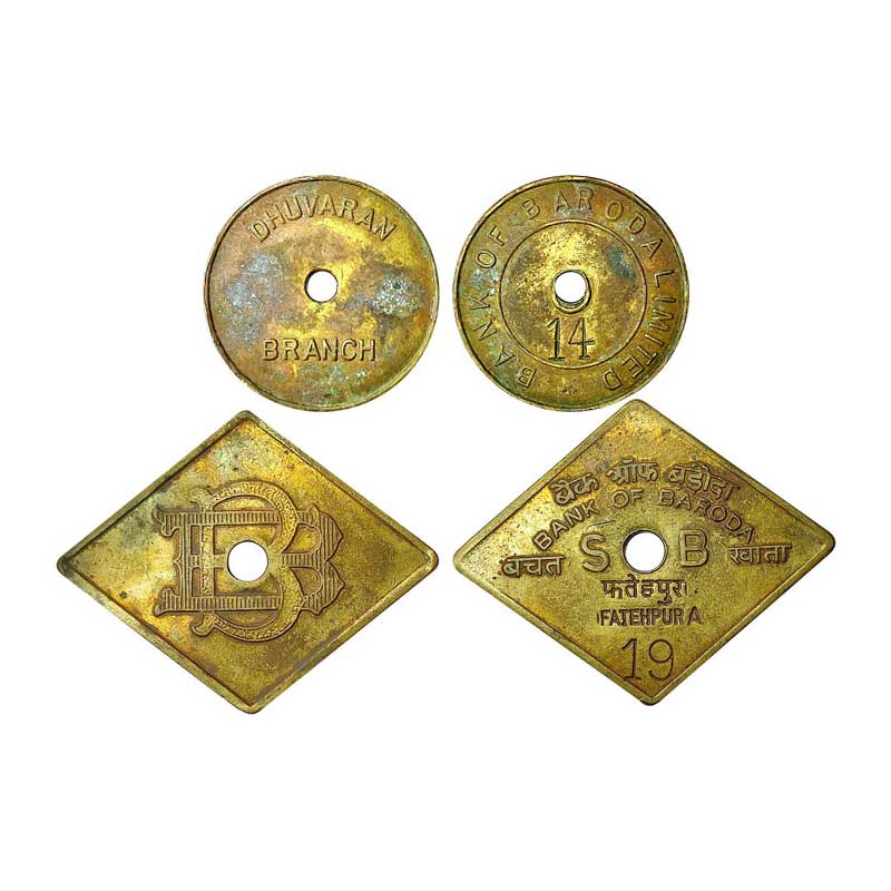 Cupro - Nickel, Bank Tokens of Bank of Baroda, Cash withdrawal Tokens. Both the tokens are