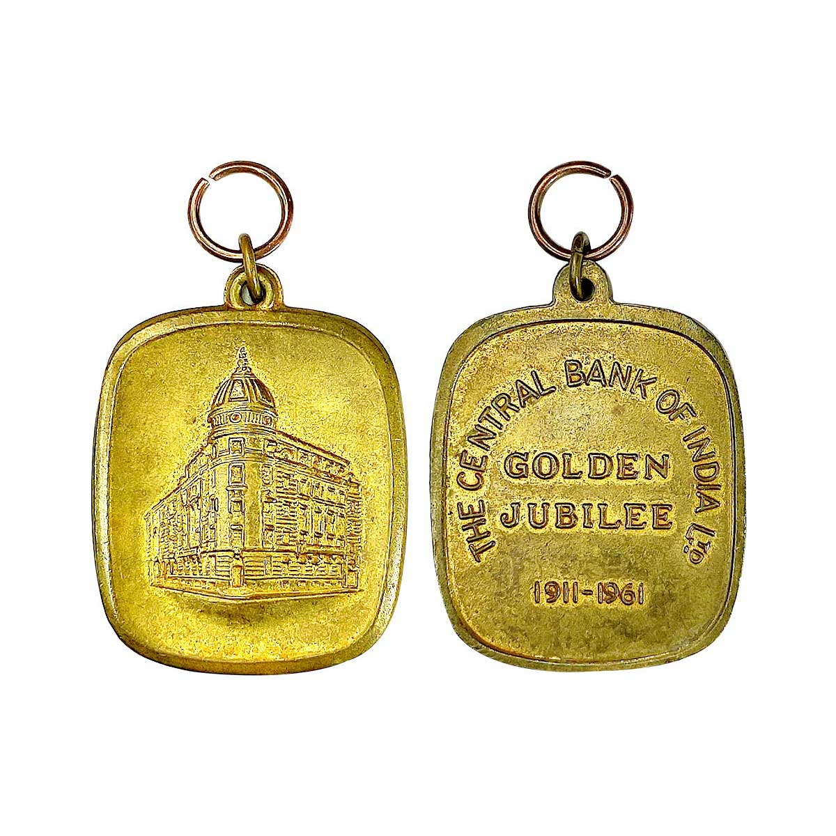 Bank Token of Central Bank of India, Gilt Bronze, Golden Jubilee Medallion, Bombay Mint, o
