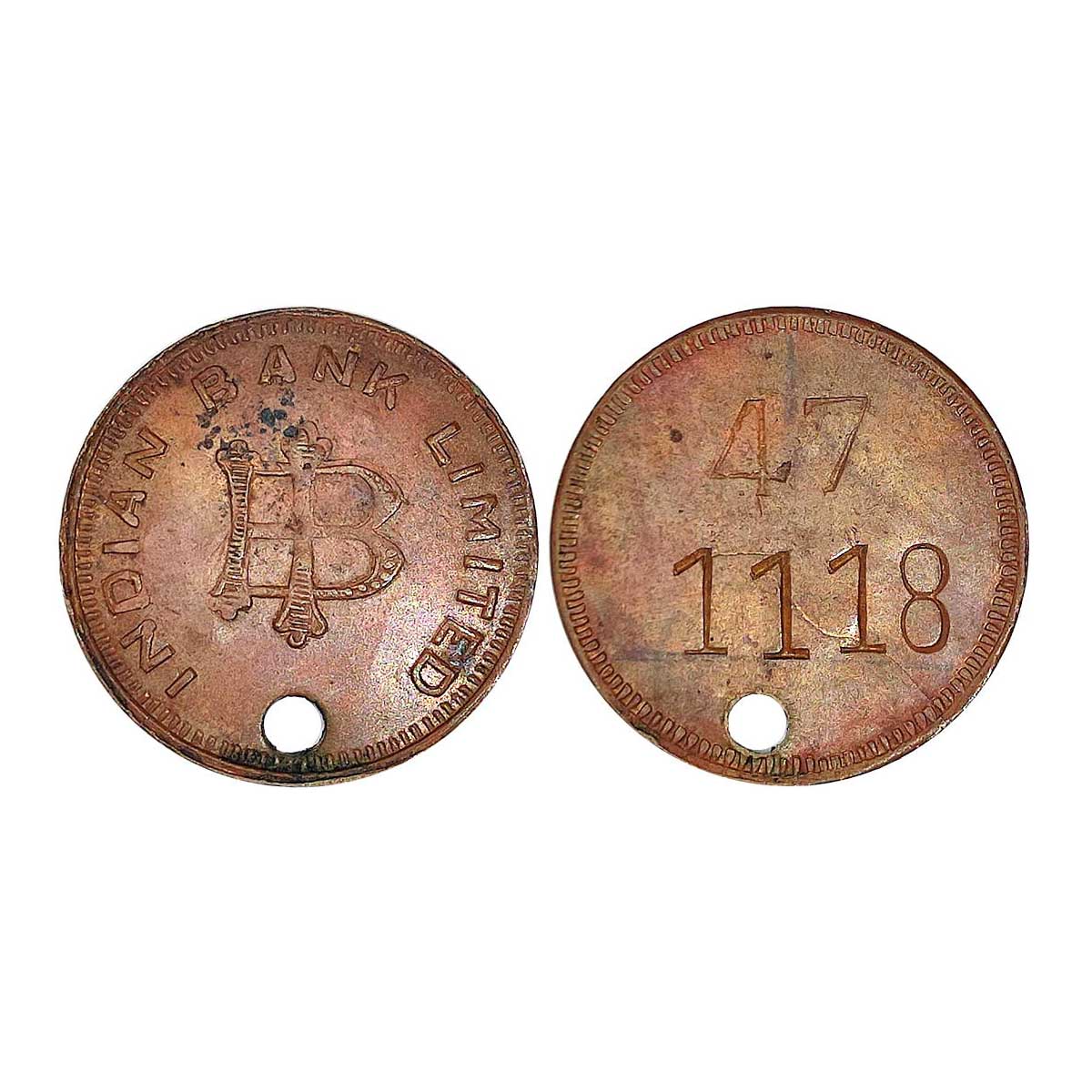 Cupro - Nickel, Bank Token of Indian Bank Limited, Cash Withdrawal Token. 1950s, Extremely