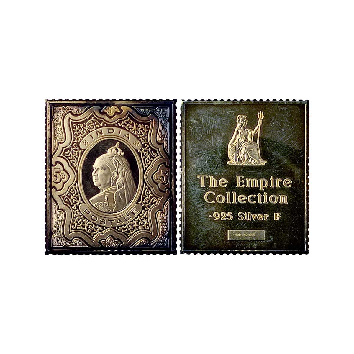 British India Post, Gold Gilt Silver Stamp Ingot, 22.00 g, Queen Victoria, Rupees 5, Proof