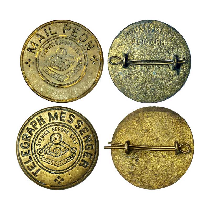 India Post Tokens, Copper, Badges (2), circa 1950s, two different types, Mail Peon and Tel