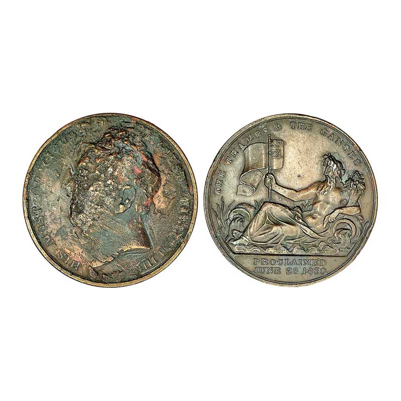 Thames and Ganges, 1830, Copper Medal, obv. William IV, rev. Neptune seated and legend on 