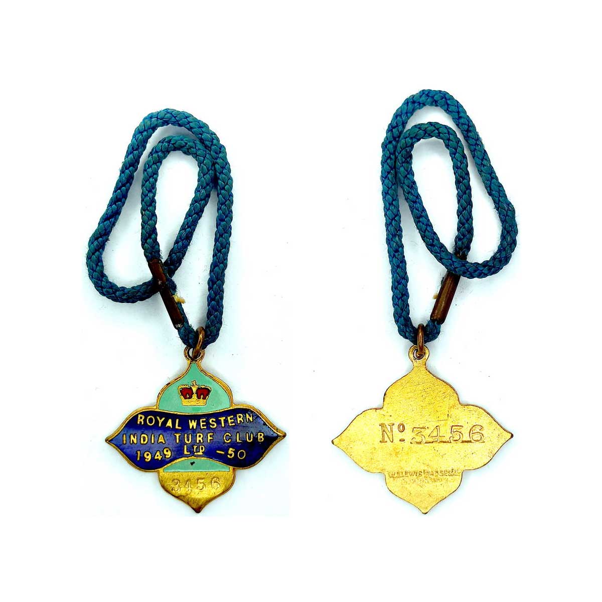 Bombay Race Course, Membership Badge of the Royal Western India Turf Club Ltd. 1949-51. Co