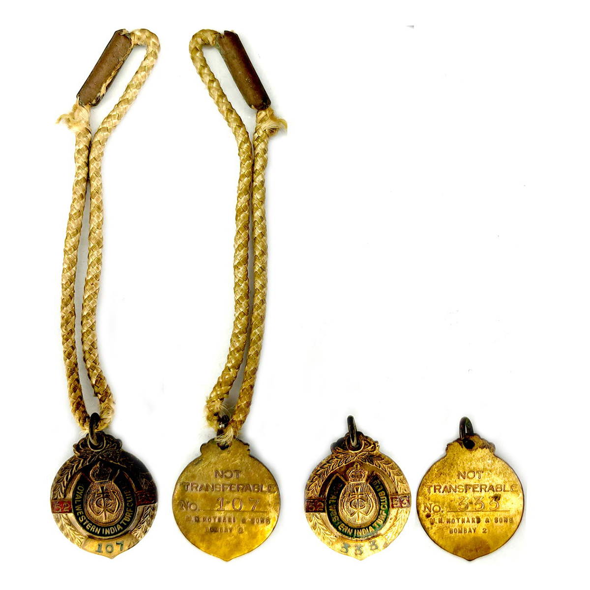 Bombay Race Course, Membership Badges (2) of the Royal Western India Turf Club Ltd. 1952-5