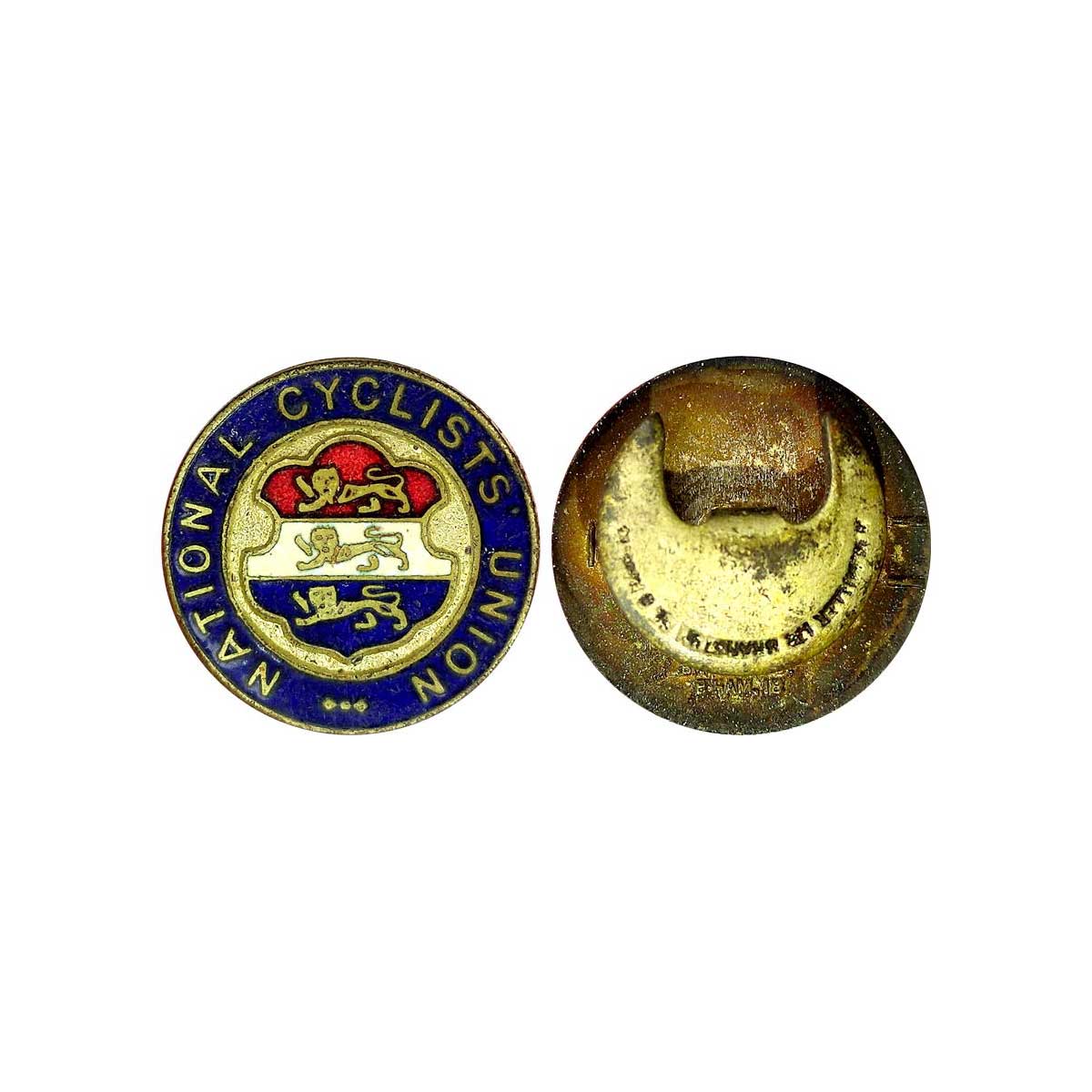 Copper, Cyclist Badge of the National Cyclists Union, England, with the central shield con