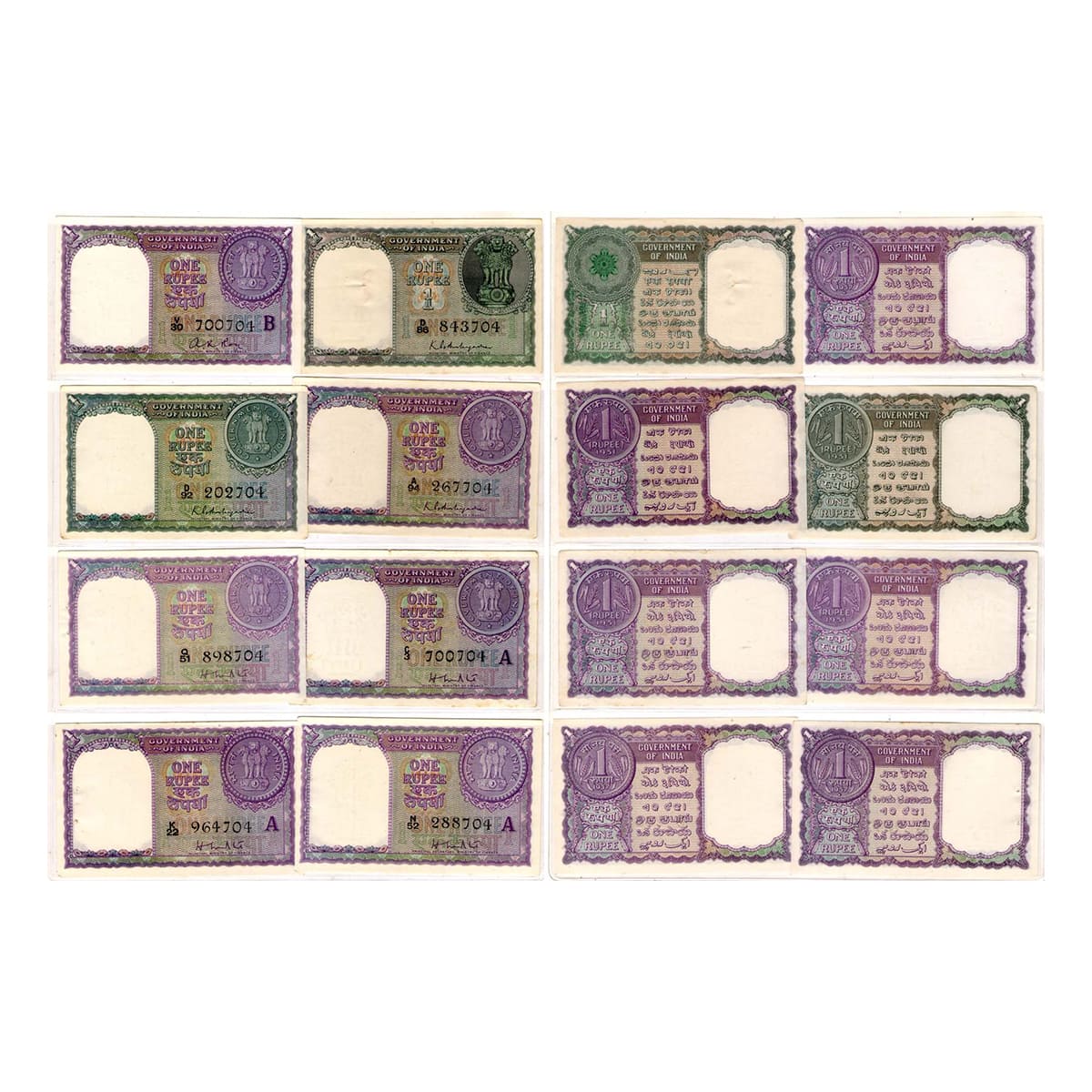 Paper, Republic of India, Set of 1 Rupee Notes, from 1949 to 2019, Set of Notes. Except 3 