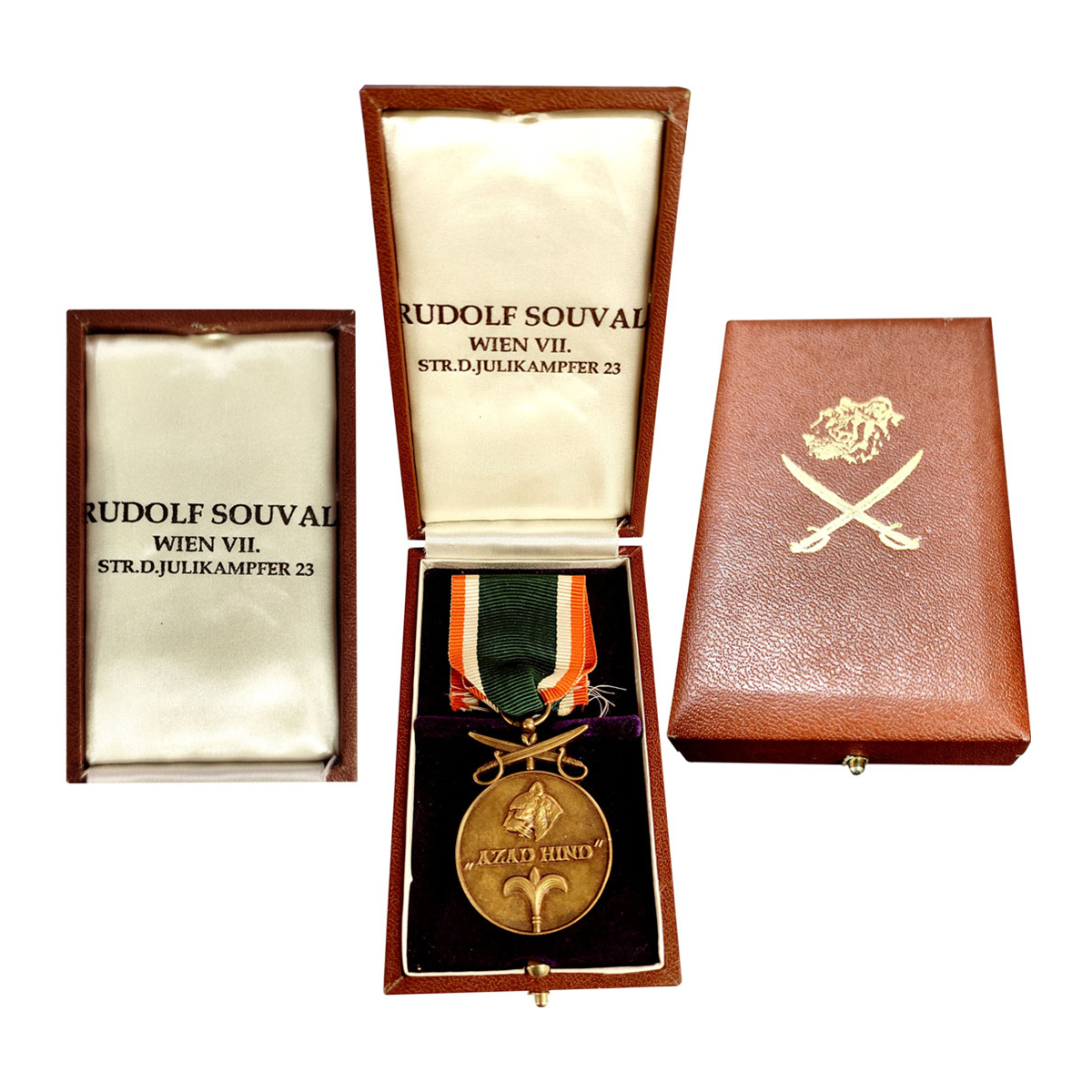 Azad Hind Medal, Tamgah-i-Bahaduri, Gold Gilt on Bronze Medal, obv. a tiger and fleur-de-l