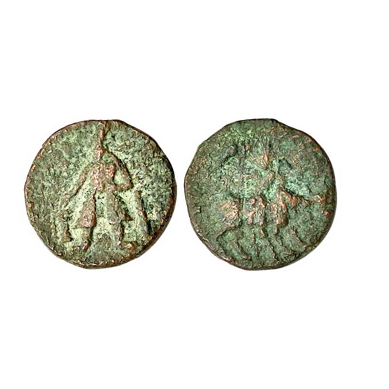 Kushanas, Vima Kadphises (100-127/8 AD), Copper ½ Unit, 7.51 g, Bi-lingual type, 2nd Issue