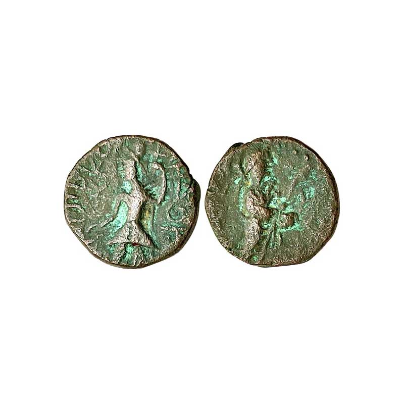 Kushanas, Kanishka I, Copper, 4.09 g, ½ Unit, King standing in centre with legend around o