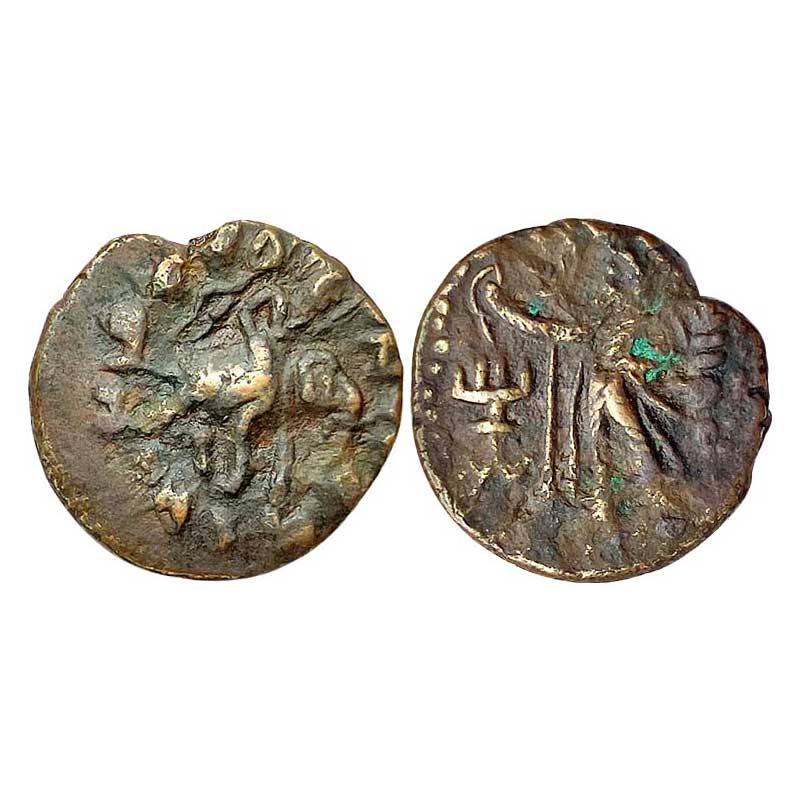 Kushanas, Huvishka, Copper, 7.63 g, King riding an Elephant to right with Greek legend aro