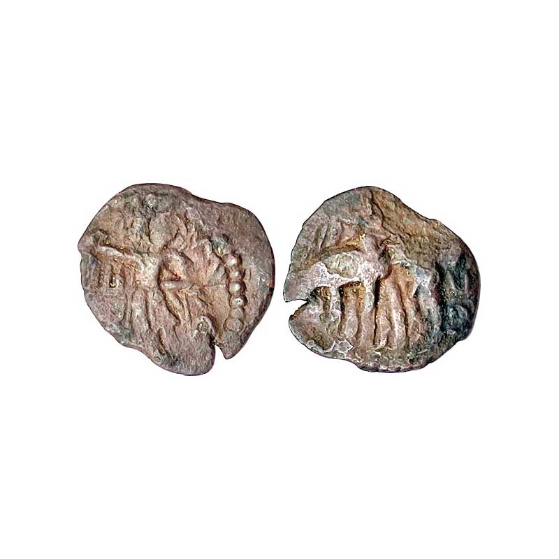 Kushanas, Huvishka, Copper, 1.93 g, King on an Elephant walking to right on obverse; God M