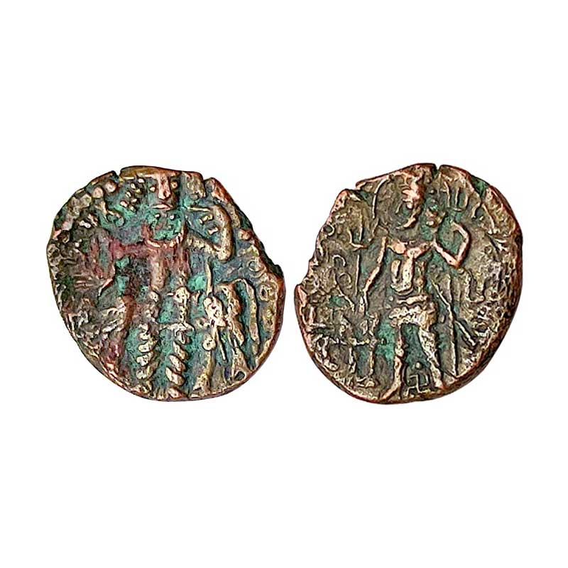 Kushano-Sassanians, Copper, 1.75 g, Kanishka-type king figure standing and facing left wit