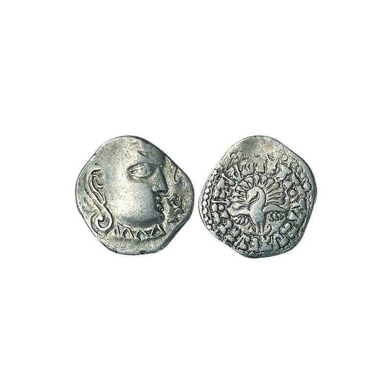 Gupta Empire, Skandagupta, AD 455-485, Silver, 2.36 g, Fain-tailed Peacock type of Madhyad