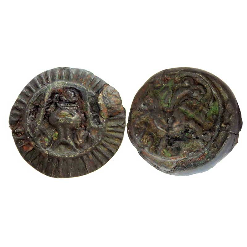 Vishnukundin, 7th century AD, Copper, 8.49 g, Conch Shell type, a Shankha in a radiant cir