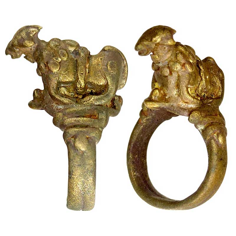 Nandi Ring, Copper, 19.09 g, c. AD 1000. A majestic Nandi Bull is seated facing a Shiva Li